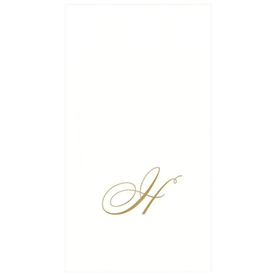 White Pearl & Gold Paper Linen Single Initial Boxed Guest Towel Napkins - 24 Per Package