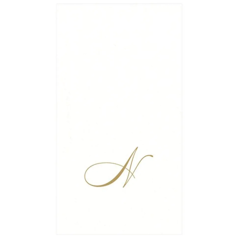 White Pearl & Gold Paper Linen Single Initial Boxed Guest Towel Napkins - 24 Per Package