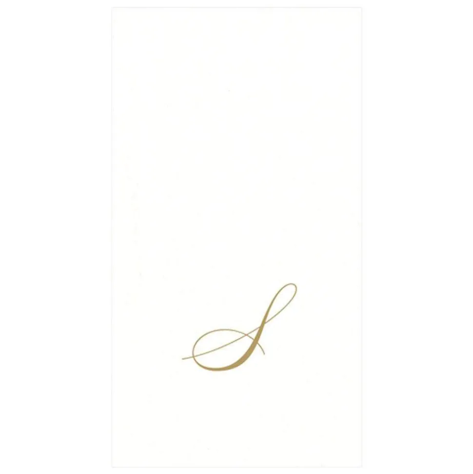 White Pearl & Gold Paper Linen Single Initial Boxed Guest Towel Napkins - 24 Per Package