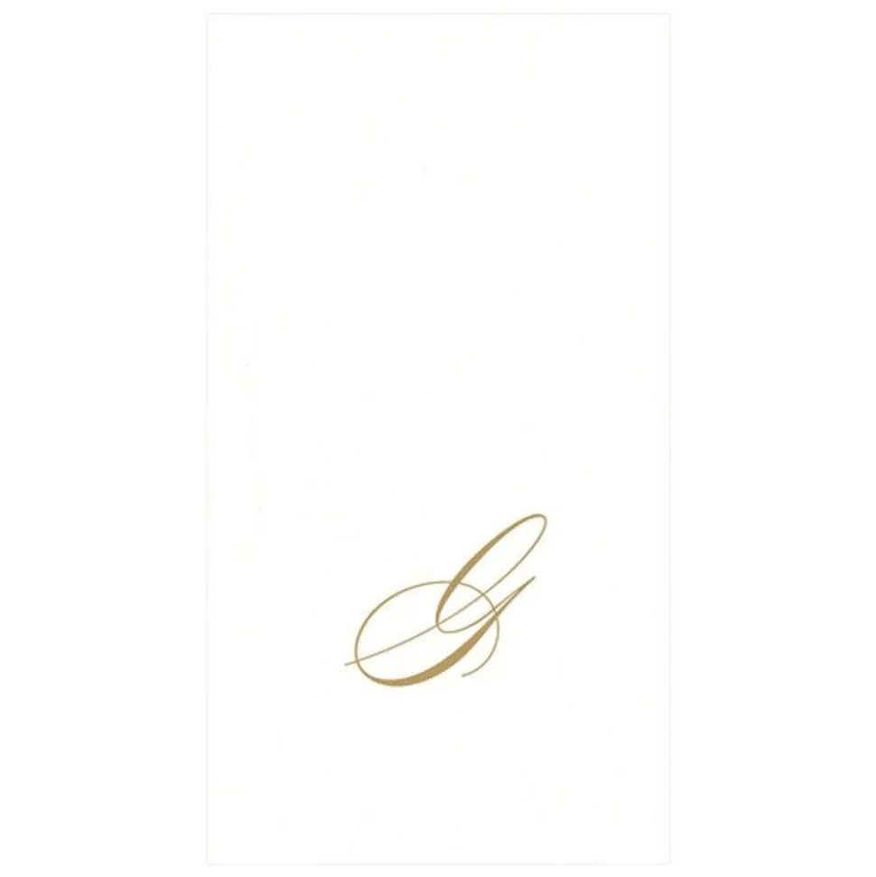 White Pearl & Gold Paper Linen Single Initial Boxed Guest Towel Napkins - 24 Per Package