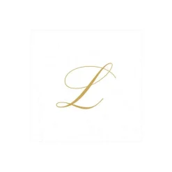 White Pearl & Gold Paper Linen Single Initial Boxed Cocktail Napkins - 30 Per Box