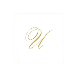 White Pearl & Gold Paper Linen Single Initial Boxed Cocktail Napkins - 30 Per Box