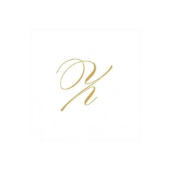 White Pearl & Gold Paper Linen Single Initial Boxed Cocktail Napkins - 30 Per Box