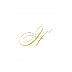 White Pearl & Gold Paper Linen Single Initial Boxed Cocktail Napkins - 30 Per Box
