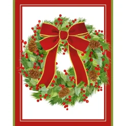 White Pine And Red Bow Wreath Classic Boxed Christmas Cards - includes 15 cards & envelopes