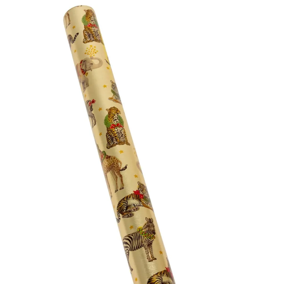 Wild Christmas Gold Embossed Foil Gift Wrap - One 30" x 6' Roll