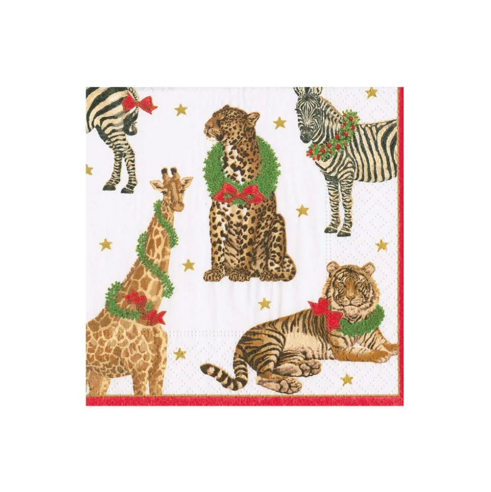 Wild Christmas Ivory Boxed Cocktail Napkins - 40 Per Box