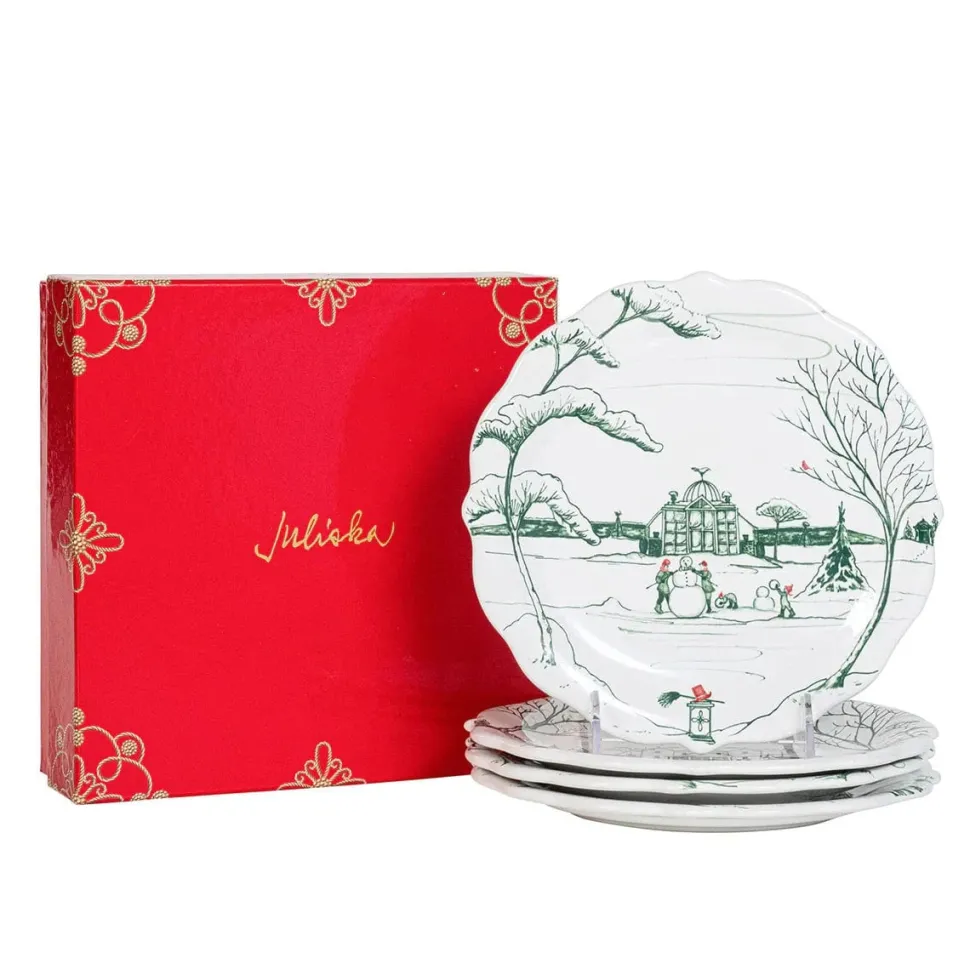 Winter Frolic Party Plates Assorted Set of 4 - Evergreen