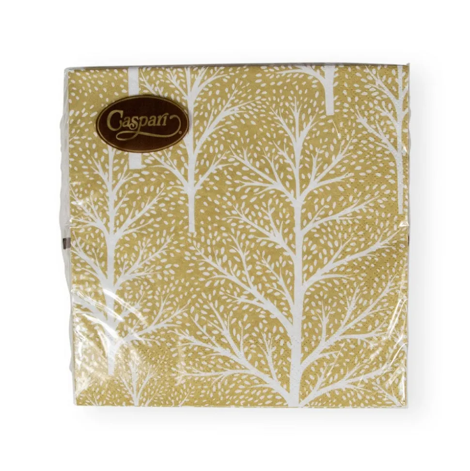 Winter Trees Gold & White Luncheon Napkins - 20 Per Package