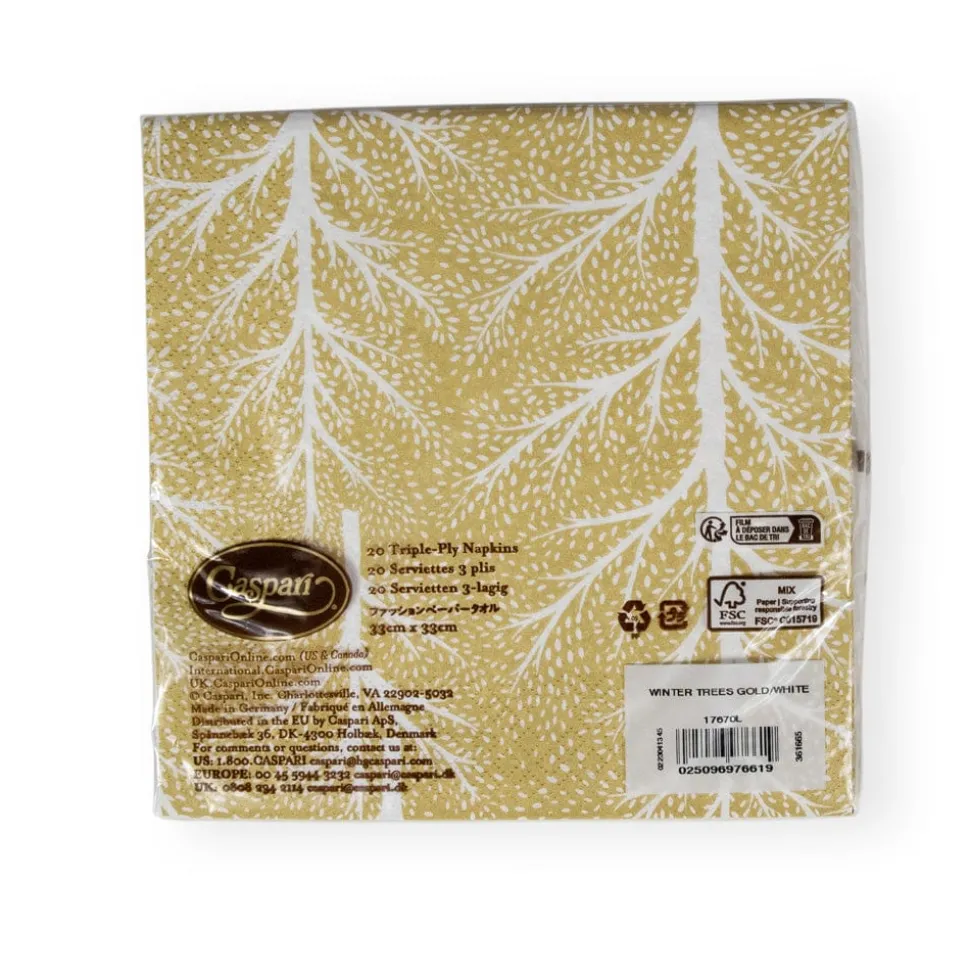 Winter Trees Gold & White Luncheon Napkins - 20 Per Package