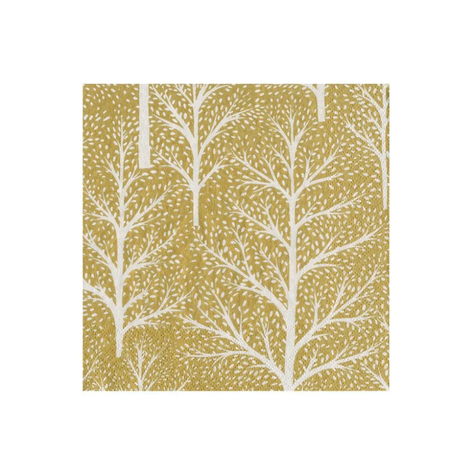 Winter Trees Green & White Boxed Cocktail Napkins - 40 Per Box