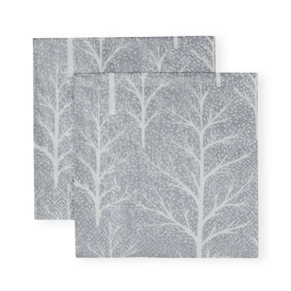 Winter Trees Silver & White Cocktail Napkins - 20 Per Package