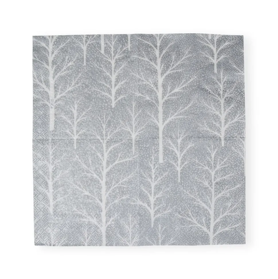 Winter Trees Silver & White Cocktail Napkins - 20 Per Package