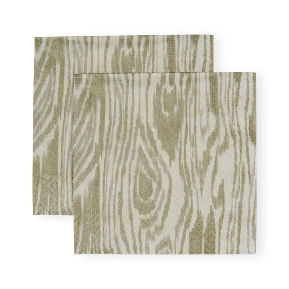 Woodgrain Silver & Gold Cocktail Napkins - 20 Per Package