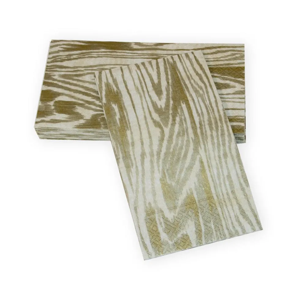 Woodgrain Silver & Gold Guest Towel Napkins - 15 Per Package