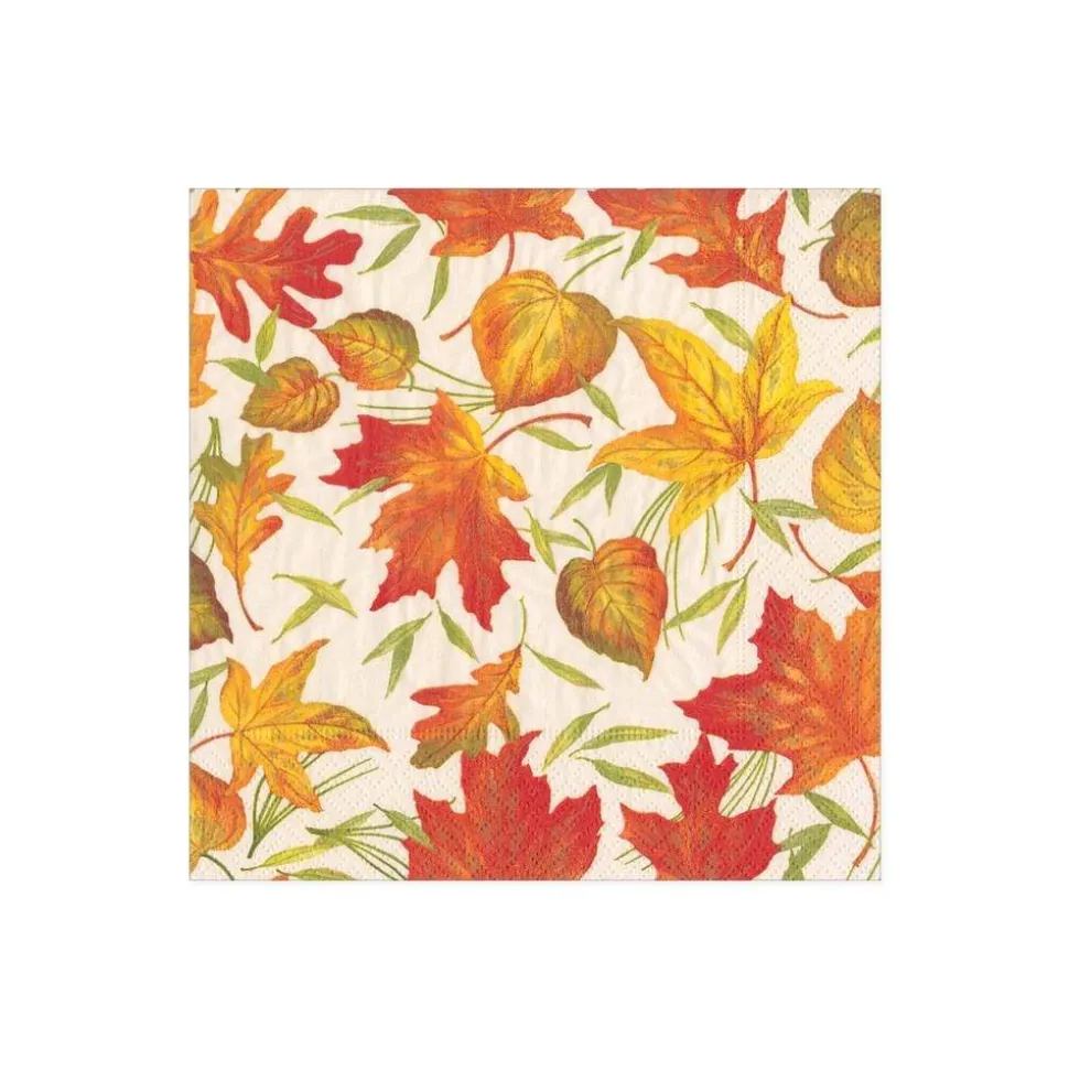 Woodland Leaves Paper Cocktail Napkins in Ivory - 20 Per Package