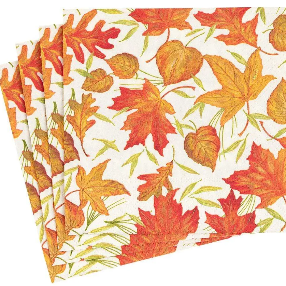 Woodland Leaves Paper Dinner Napkins in Ivory - 20 Per Package