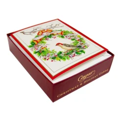 Wreath And Woodpecker Petite Boxed Christmas Cards - includes 15 cards & envelopes