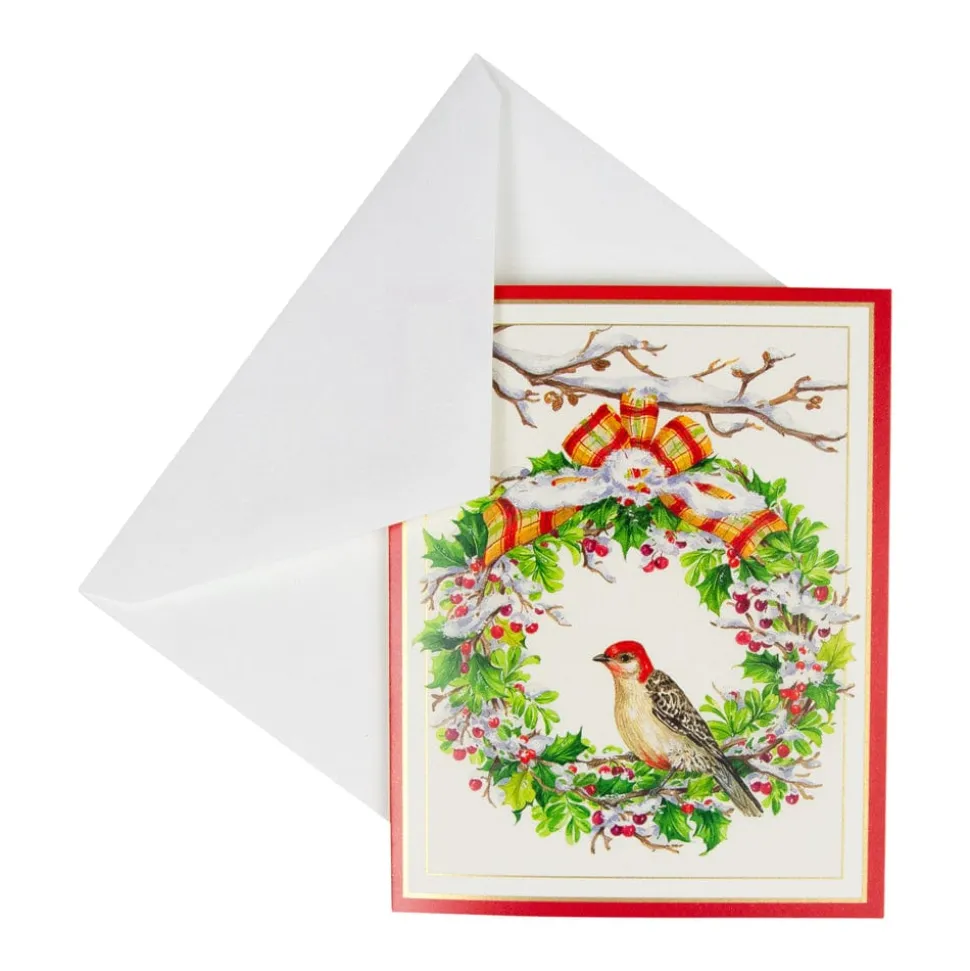 Wreath And Woodpecker Petite Boxed Christmas Cards - includes 15 cards & envelopes