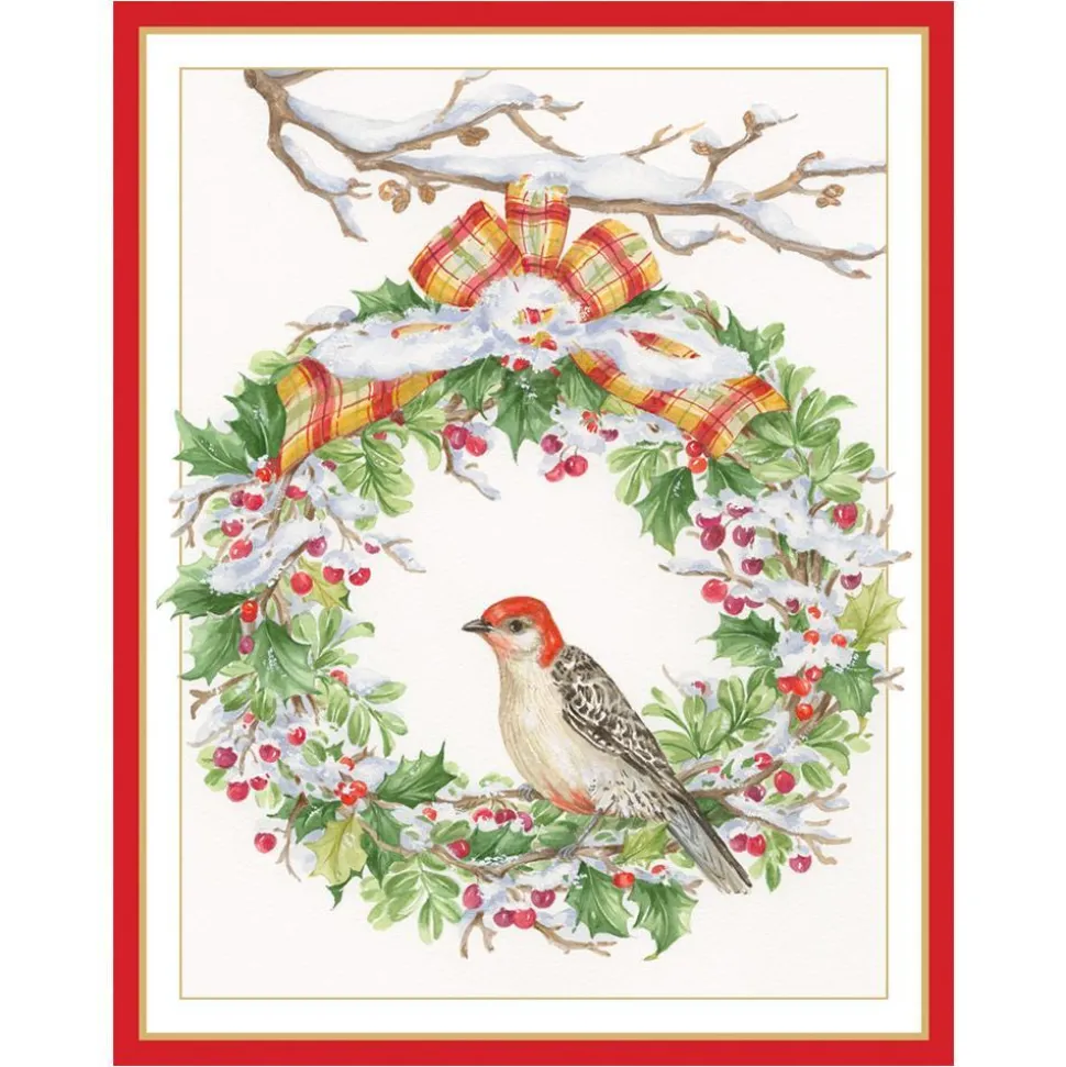 Wreath And Woodpecker Petite Boxed Christmas Cards - includes 15 cards & envelopes
