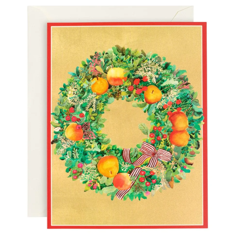 Wreath With Stripe Bow Large Boxed Christmas Cards - includes 15 Boxed Christmas Cards & Envelopes