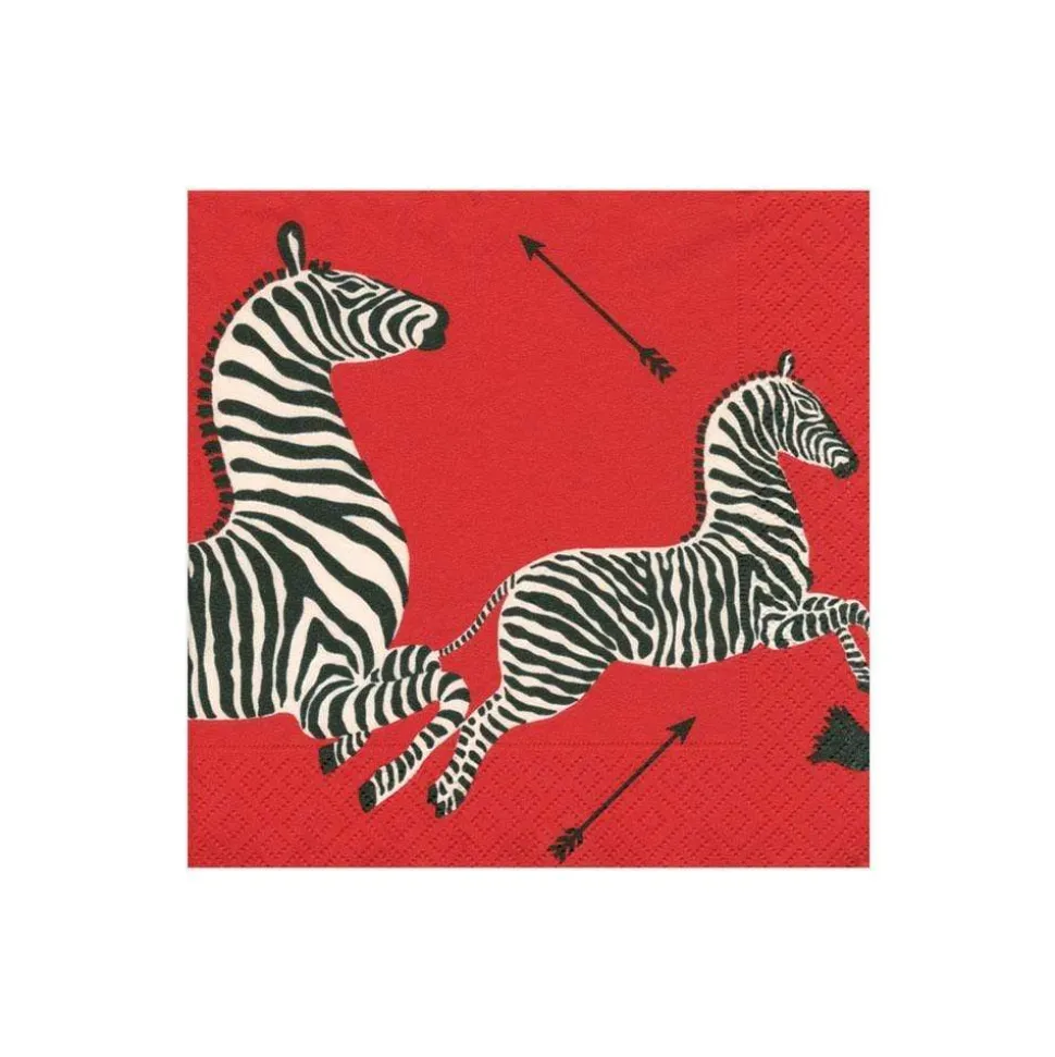 Zebras Paper Cocktail Napkins in Red - 20 Per Package
